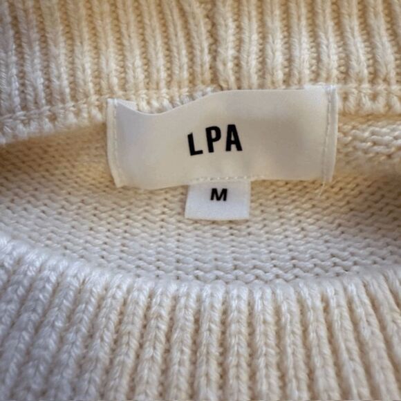 LPA Women's Textured Knit Balloon Sleeve Boxy Cropped Sweater Cream Medium - Picture 3 of 9